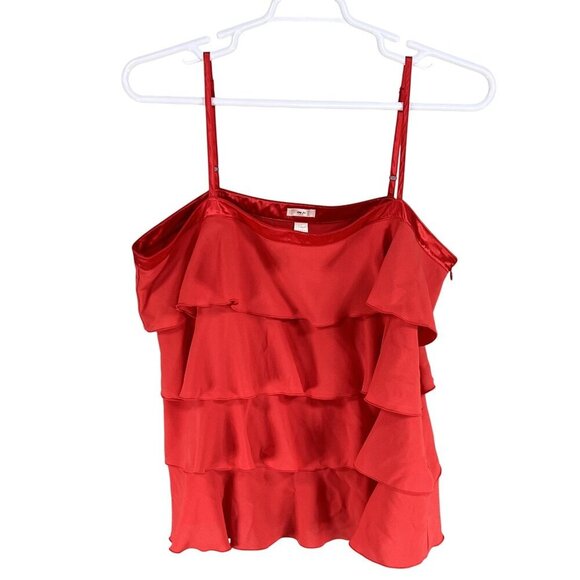 Old Navy Tiny Fit Womens 2X Red Silky Tiered Ruffle Camisole Satin Beachy Top - Picture 6 of 12